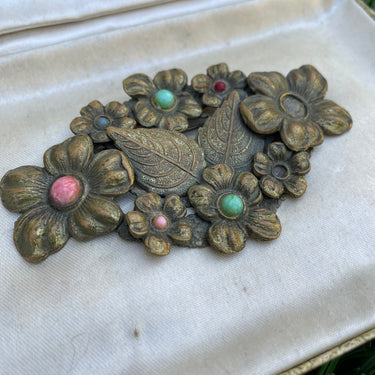 1930s Stamped Brass Floral Brooch Jewelry Bloomers and Frocks